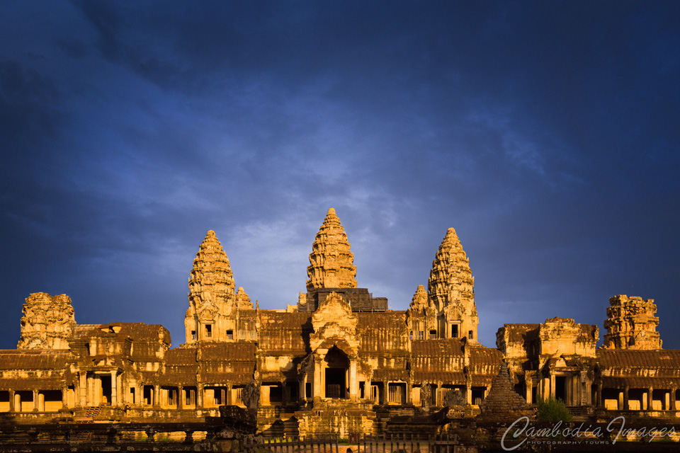 Photograph Angkor during blue hour.