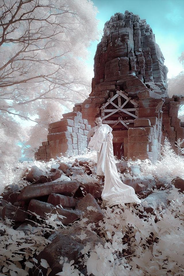 Cultural documentary photography of a Cambodian monk captured during an off-the-beaten-path infrared photography tour.